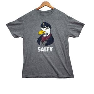 Salty Seagull Captain Funny Gray Fishing T Shirt Logo Boxing Crew Men's L